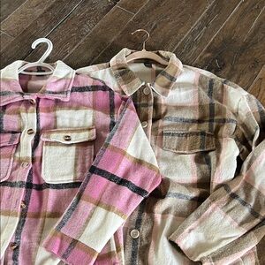 SHEIN Set of Two - Pink and Cream Plaid Shackets size Medium